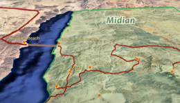 die Wegroute Israels vom auszug aus Ägypten über das Rote Meer zum Berg Sinaj. Das ist der Jebel al-Laws in Saudi Arabien, dem damaligen Midian.